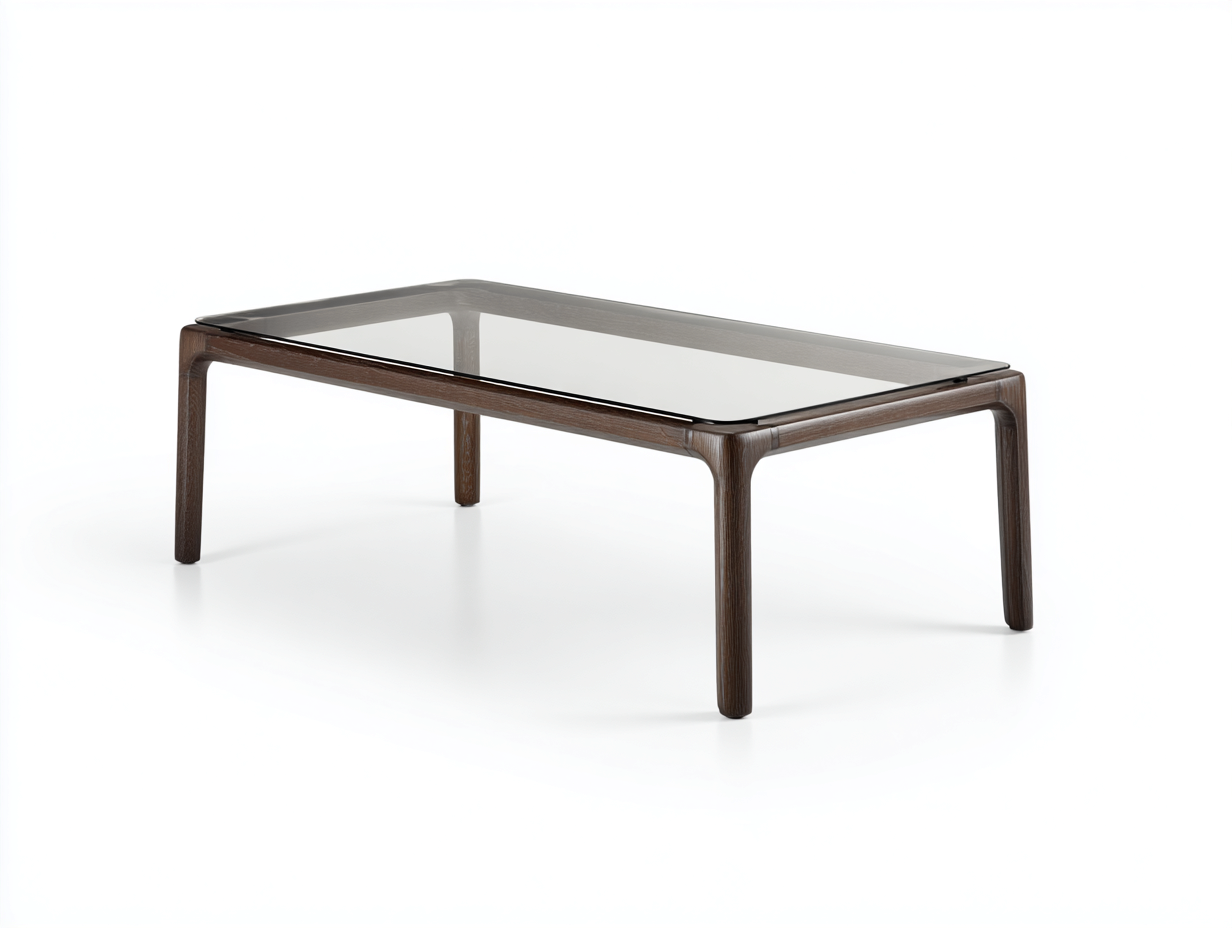 Couchtisch-Rauchglas-Holz-115×62×39 cm-Rauchgrau/Dunkelbraun-abgerundeter Rahmen für Wohnzimmer-Lomihaven