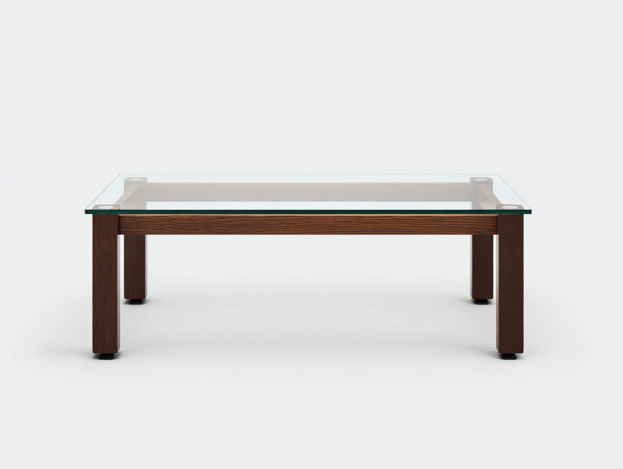 Rechteckiger Couchtisch aus Glas und Holz 110×65×43 cm - Transparent/Dunkelbraun - mit Fußgleitern-Lomihaven