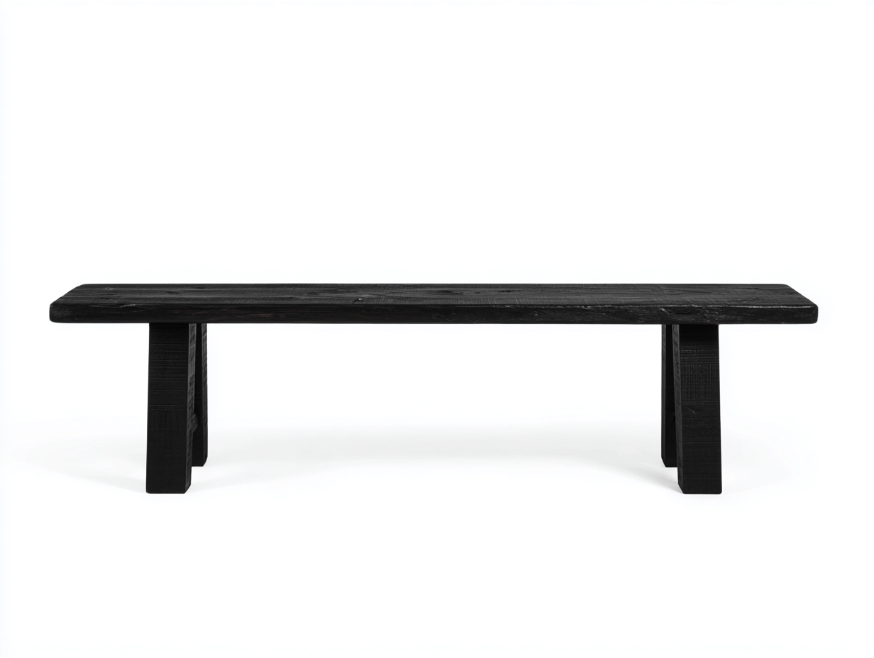 Sitzbank-Holz-180×38×45 cm-Schwarz-massive Geradform fürs Esszimmer-Lomihaven