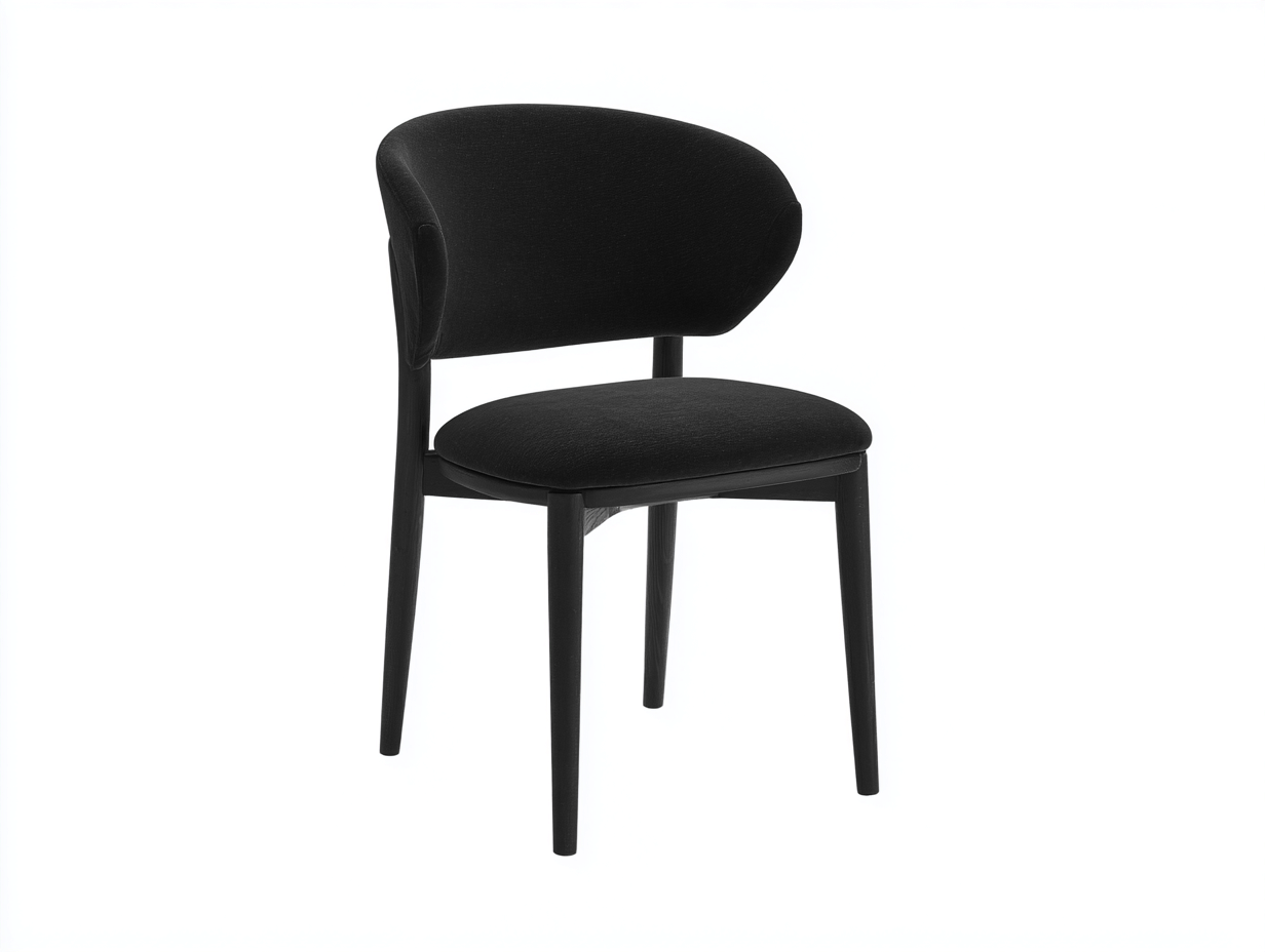 Esszimmerstuhl-Textil/Holz-54×57×82 cm-Schwarz-gebogene Rückenauflage mit offenem Zwischenraum für das Esszimmer-Lomihaven