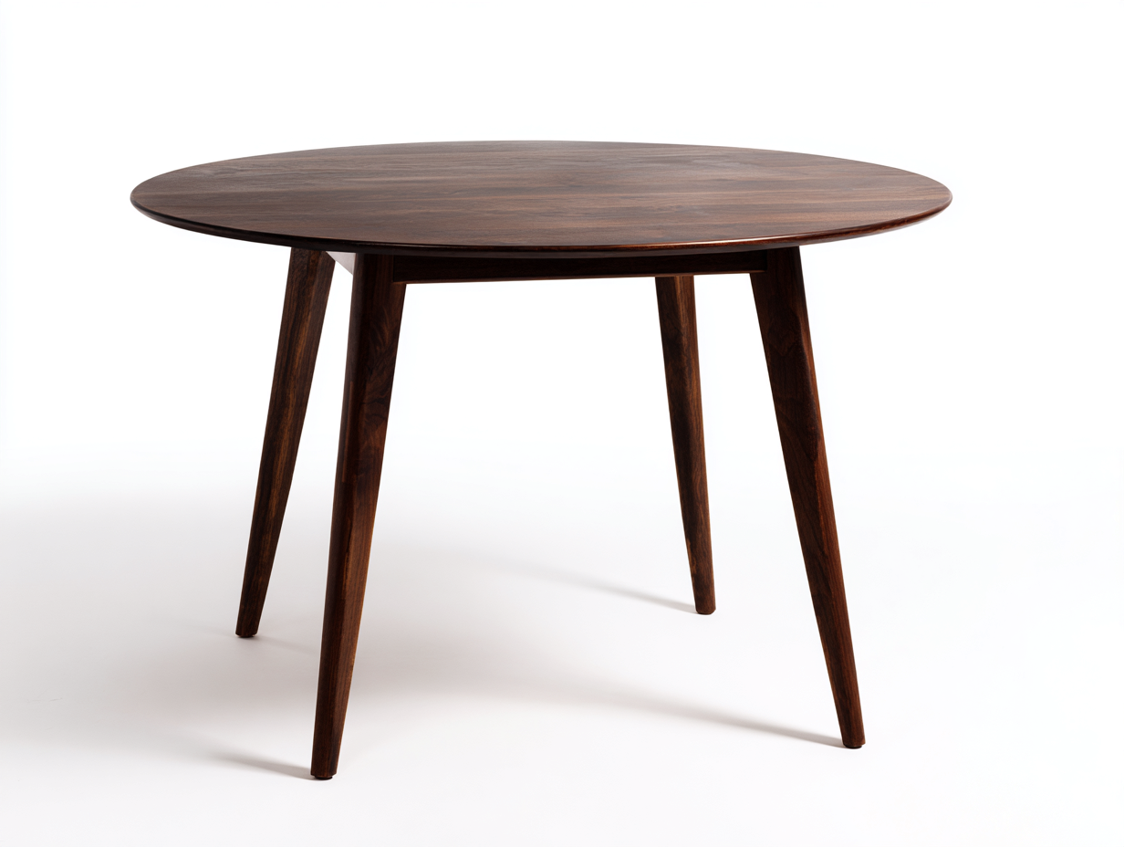Couchtisch-Nussbaumholz-110×110×46 cm-Dunkelbraun-runde Retro-Form mit ausgestellten Beinen-Lomihaven