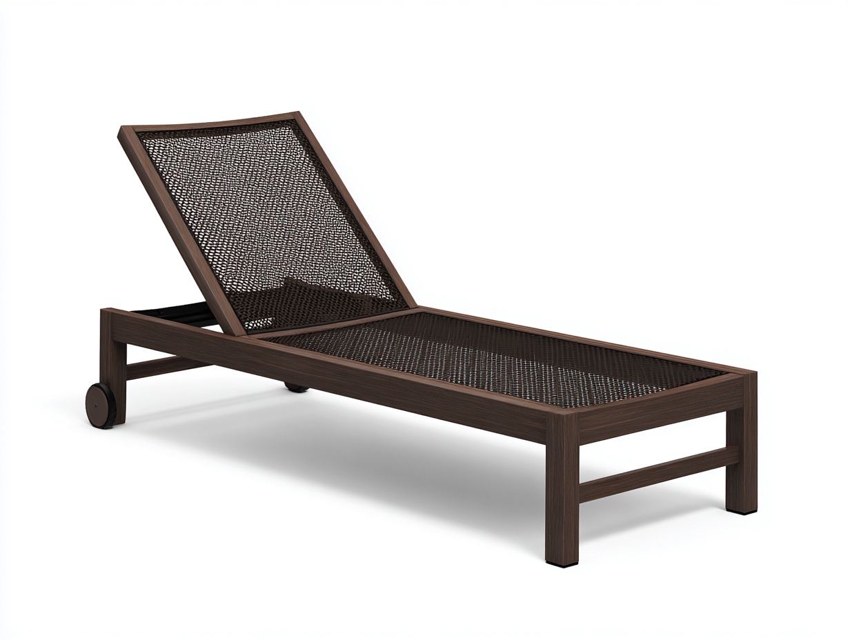 Outdoor-Lounge-Sessel-Teakholz-200×65×35 cm-Dunkelbraun-verstellbare Netzliege mit Rollen für Terrasse-Dosolrastudio