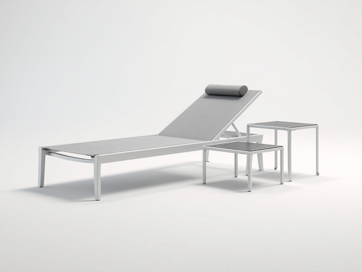 Outdoor-Lounge-Sessel Aluminium 200×65×92 cm - Hellgrau/Weiß - mit verstellbarer Rückenlehne und zwei Beistelltischen-Dosolrastudio