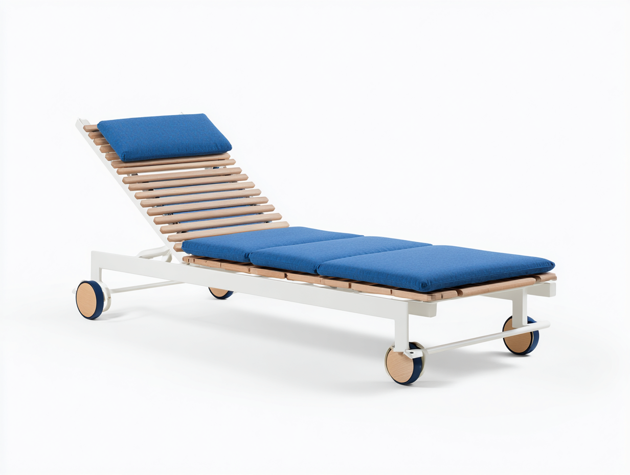 Outdoor-Lounge-Sessel-Aluminium/Holz/Textil-200×72×38 cm-Blau/Weiß/Naturbraun-verstellbare Rollenliege für Terrasse-Dosolrastudio