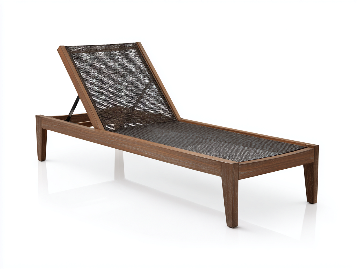 Outdoor-Lounge-Sessel aus Teakholz und Textilgewebe-200×65×92 cm-Braun/Dunkelbraun-verstellbare Rückenlehne für Terrasse-Dosolrastudio