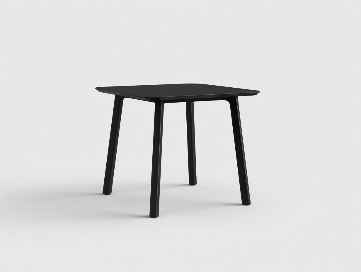 Esstisch-Holzwerkstoff-Metall-85×85×74 cm-Schwarz-kompakte Form mit ausgestellten Beinen fürs Esszimmer-Dosolrastudio