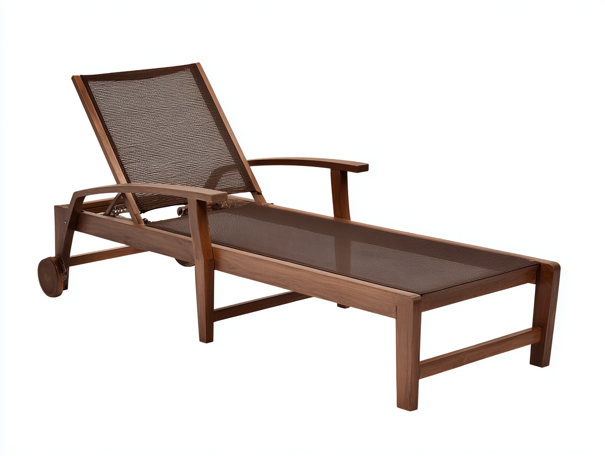 Outdoor-Lounge-Sessel aus Teakholz und Textilgewebe-205×72×95 cm-Braun/Dunkelbraun-mit Armlehnen und Rollen für Terrasse-Dosolrastudio