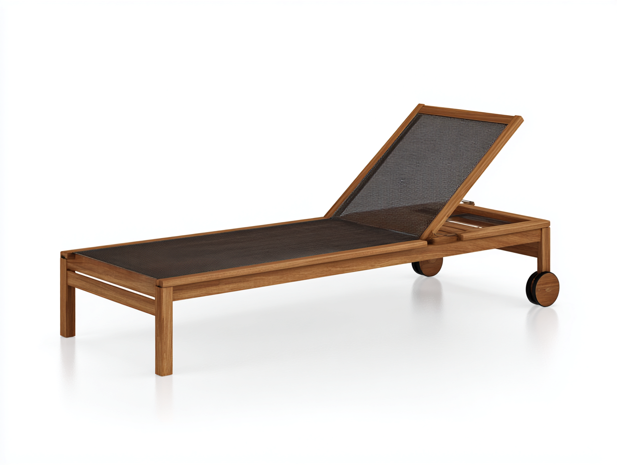 Outdoor-Lounge-Sessel-Teakholz-205×70×35 cm-Naturbraun/Dunkelbraun-verstellbare Textilene-Liege mit Rädern für Terrasse-Dosolrastudio
