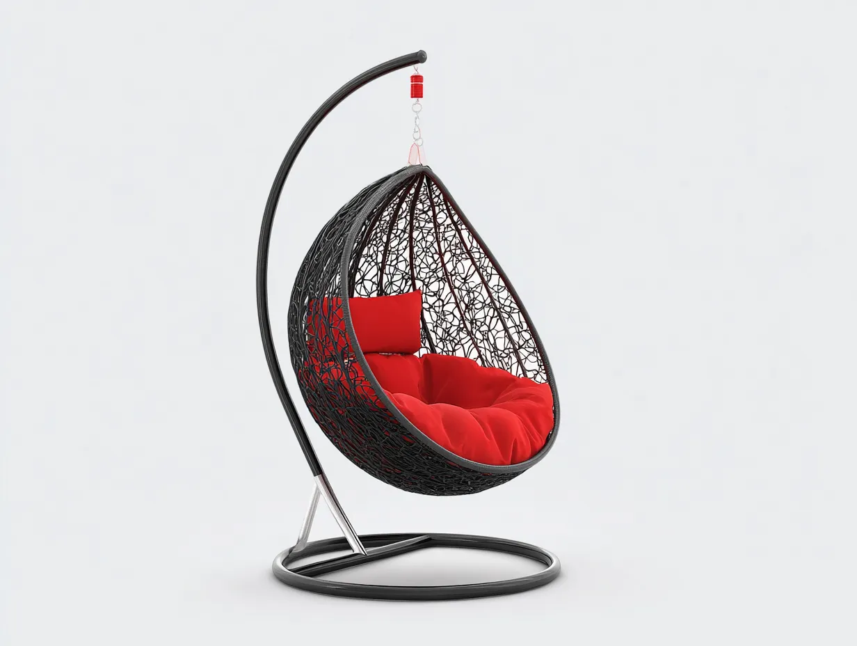 Hängesessel 100x100x195 cm Schwarz Rot Stahl Garten Terrasse mit Sitzkomfort-Havexdahome