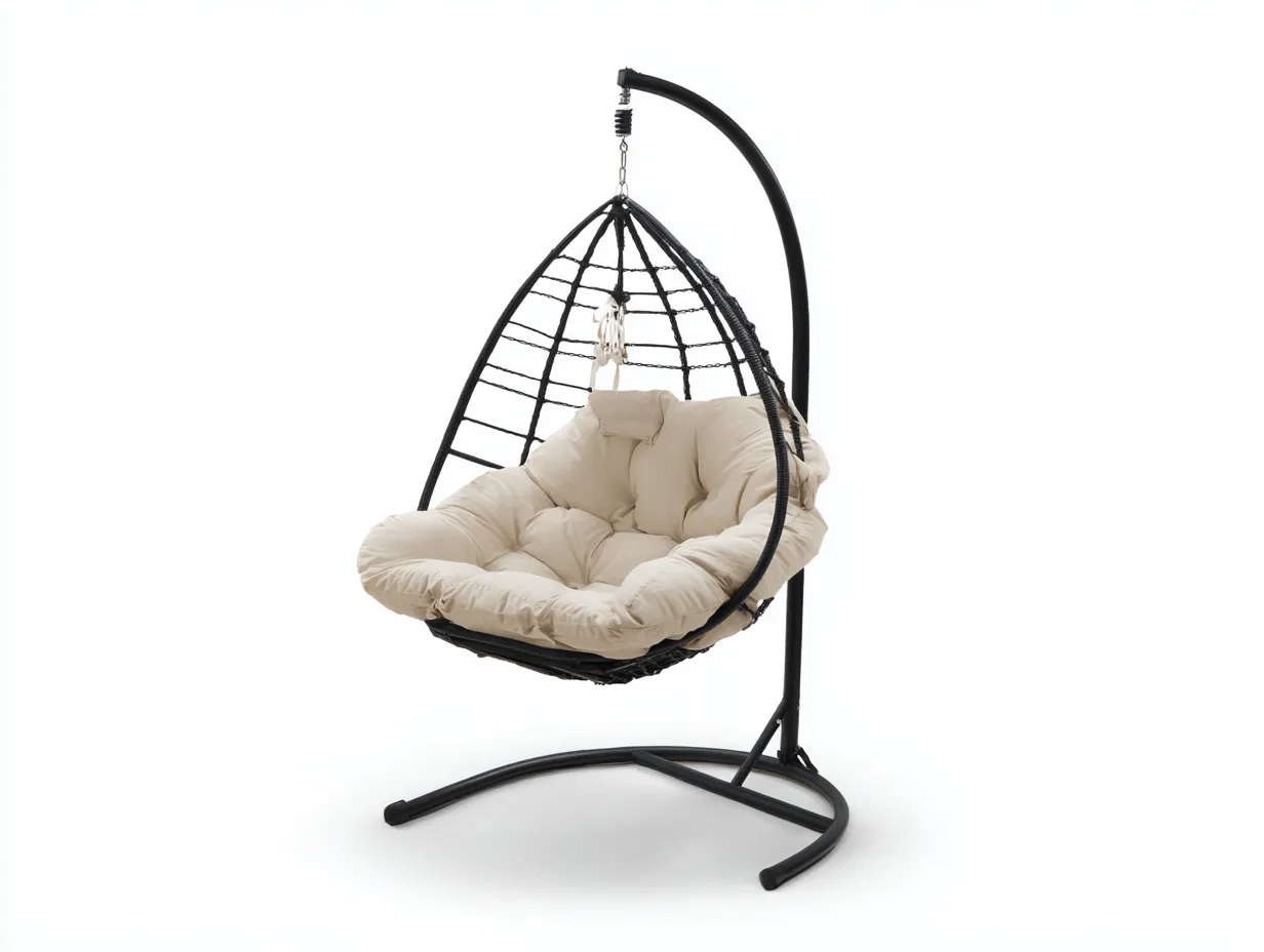 Hängesessel Metall 105×105×195 cm - Schwarz Beige - freistehend für den Außenbereich-Havexdahome