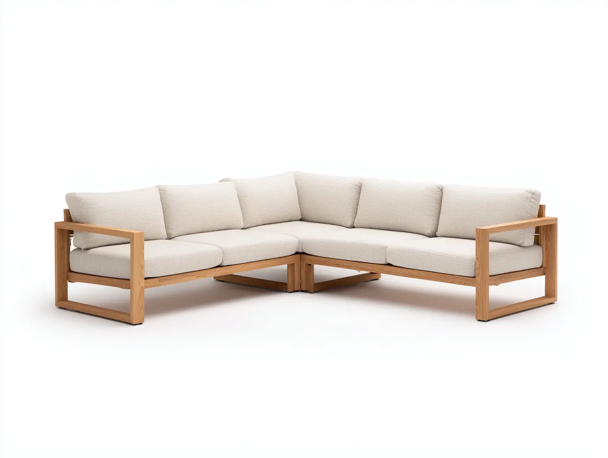 Sofa 300x90x82 cm Beige Holzstruktur Wohnzimmer Komfortabel mit Stoffoberfläche-Havexdahome