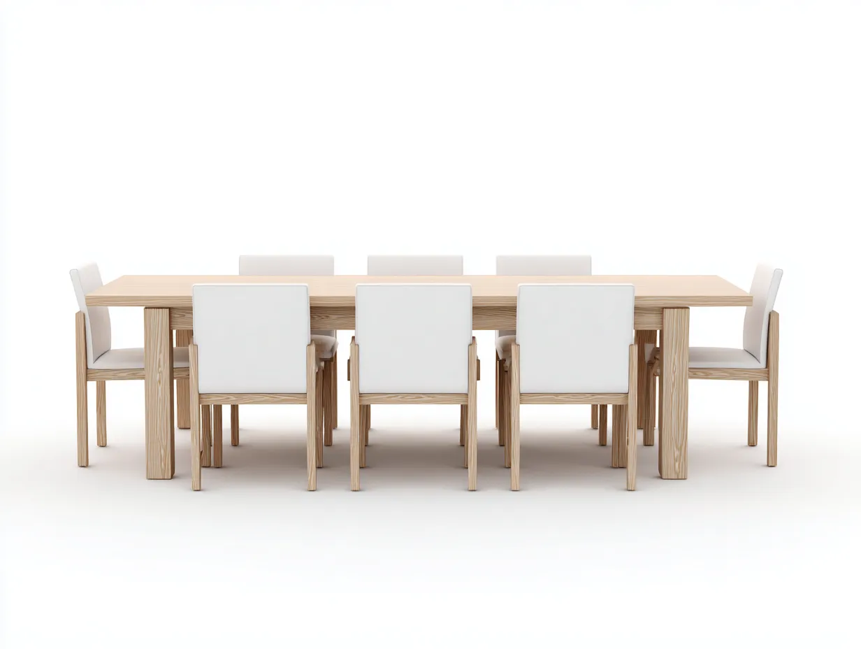 Tisch- und Stuhlset Holzoptik 285×225×90 cm - Beige/Weiß - geradliniges Esszimmerensemble-Havexdahome