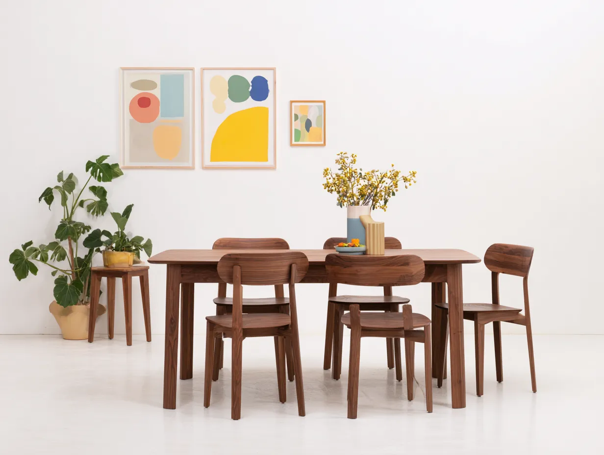 Tisch- und Stuhlset 160x80x75 cm Braun Holz Esszimmer Kombination Modern mit gepolsterten Sitzen-Havexdahome