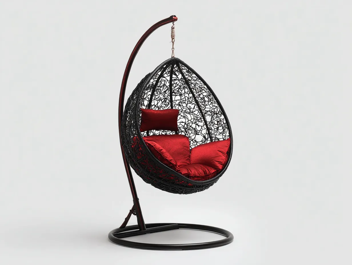 Hängesessel 95x95x190 cm Schwarz Rot Metall Outdoor Modern mit Gestell-Havexdahome
