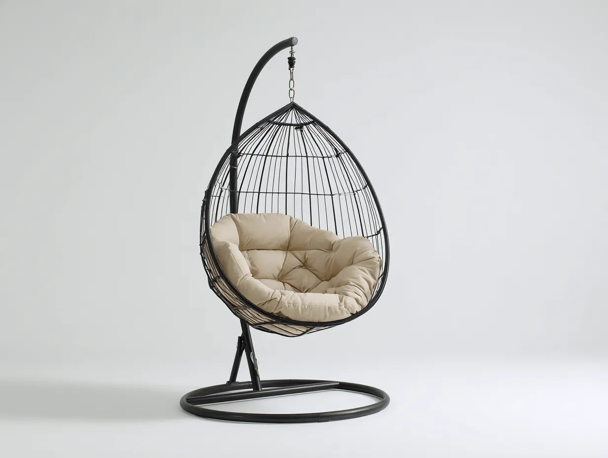 Hängesessel Metall 95×85×145 cm - Schwarz Beige - elegantes Gartendesign-Havexdahome