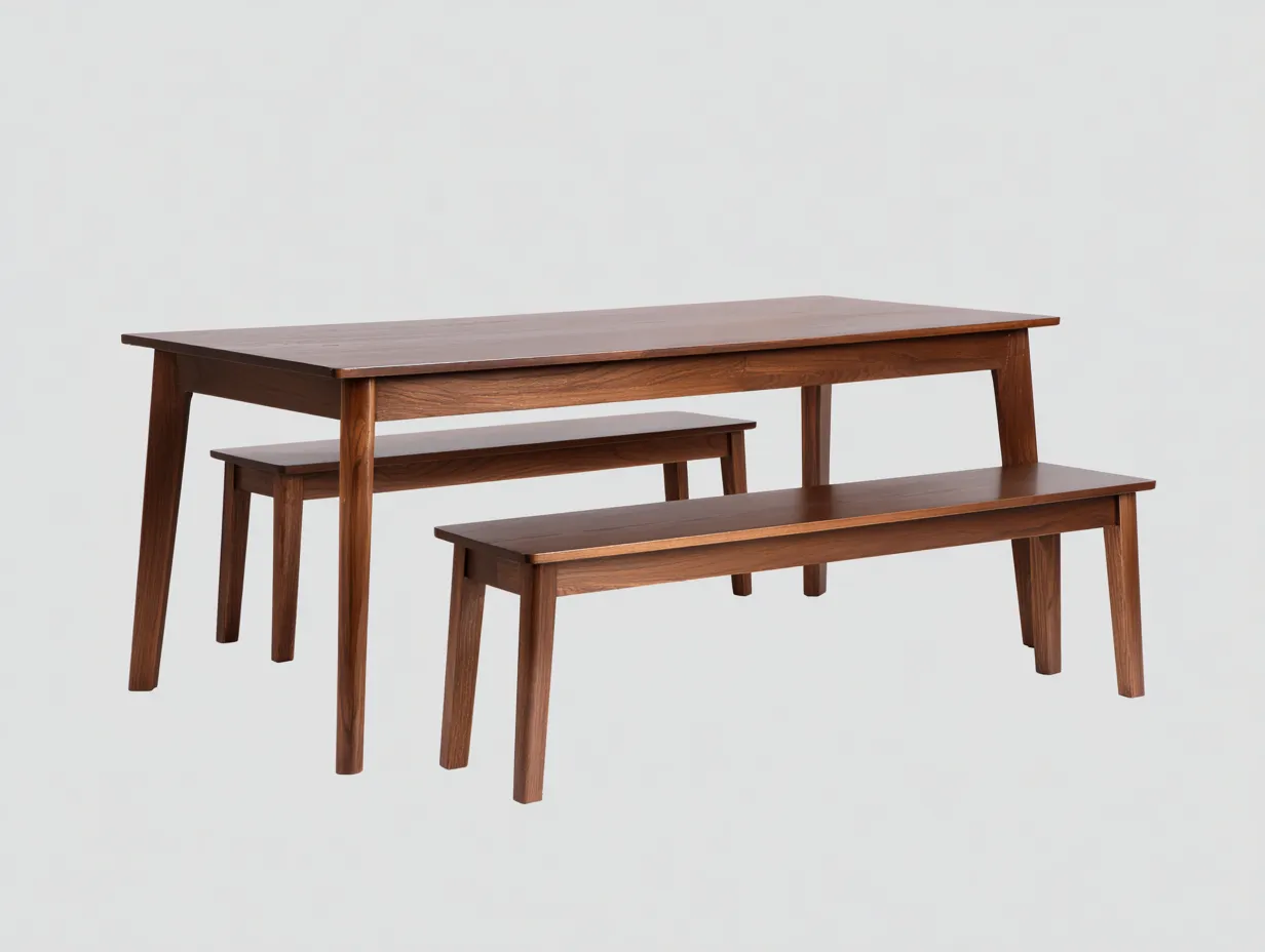 Tisch- und Stuhlset 200x100x76 cm Nussbaum Holz Esszimmer Modern mit Sitzbank-Havexdahome