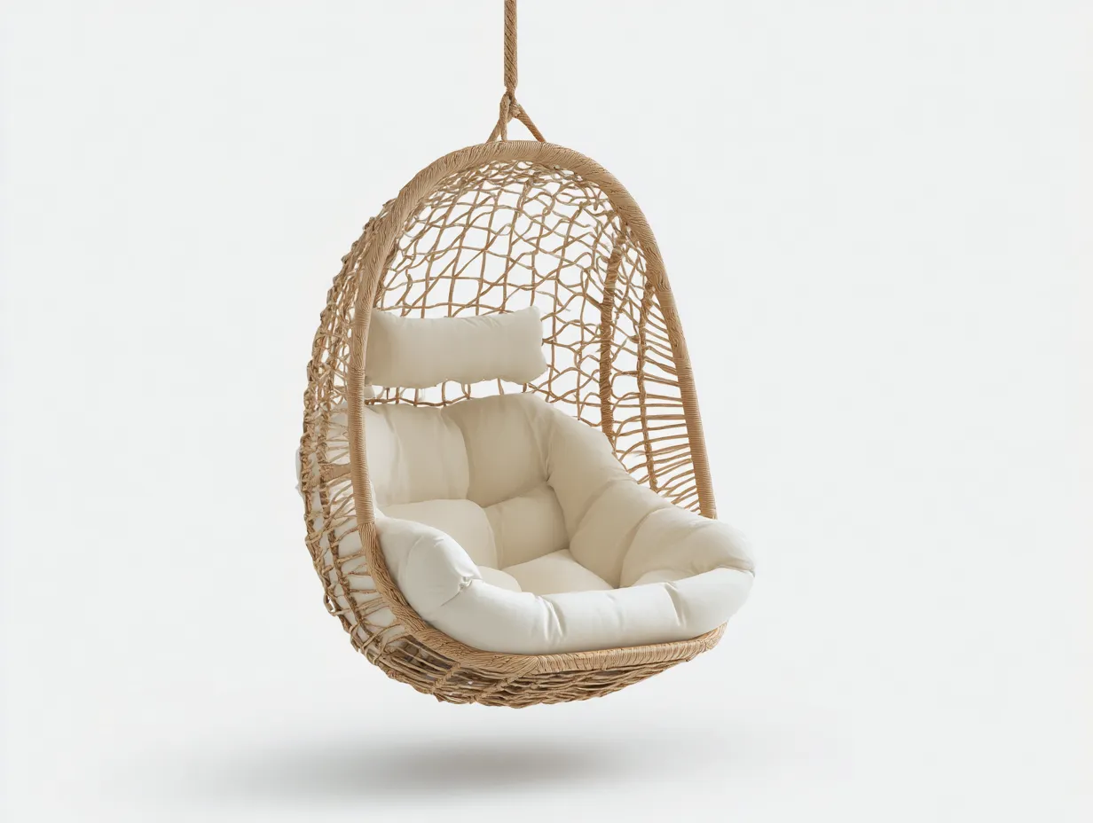 Hängesessel Rattan 90×75×120 cm - Beige Weiß - modernes Outdoor Design-Havexdahome