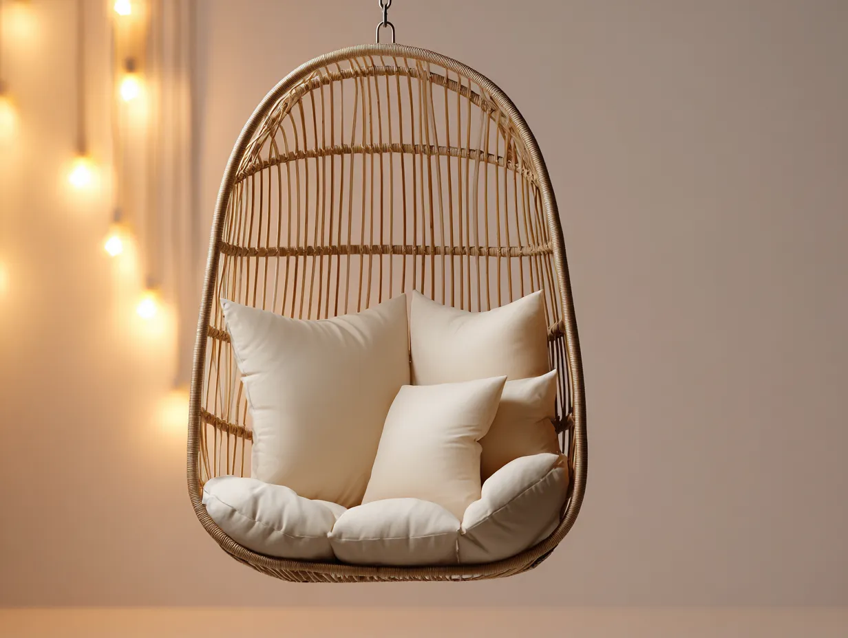 Hängesessel Rattan 95×80×125 cm - Natur Weiß - gemütlicher Außenbereich Stil-Havexdahome