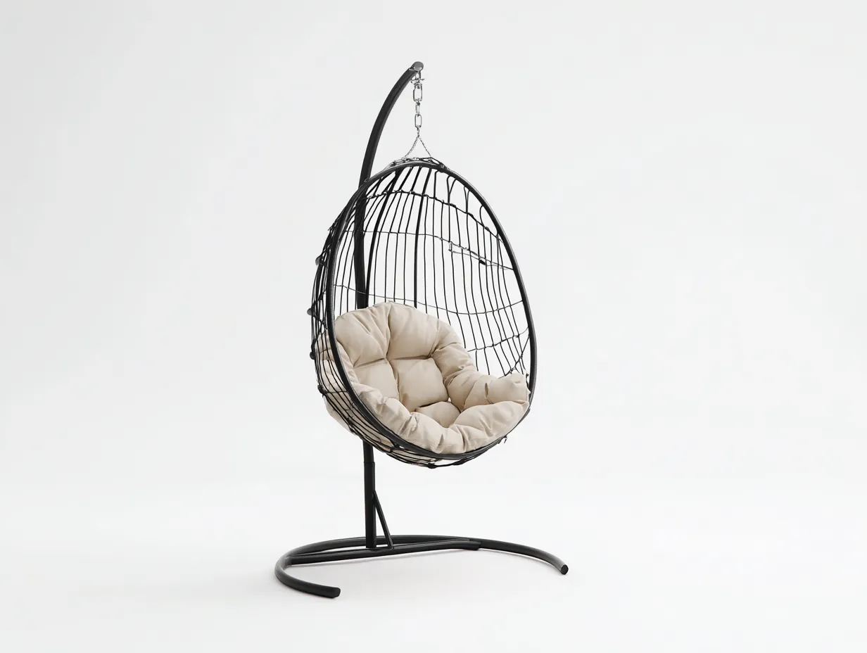 Hängesessel 100x95x190 cm Schwarz Beige Stahl Gartenmöbel mit Sitzschale-Havexdahome