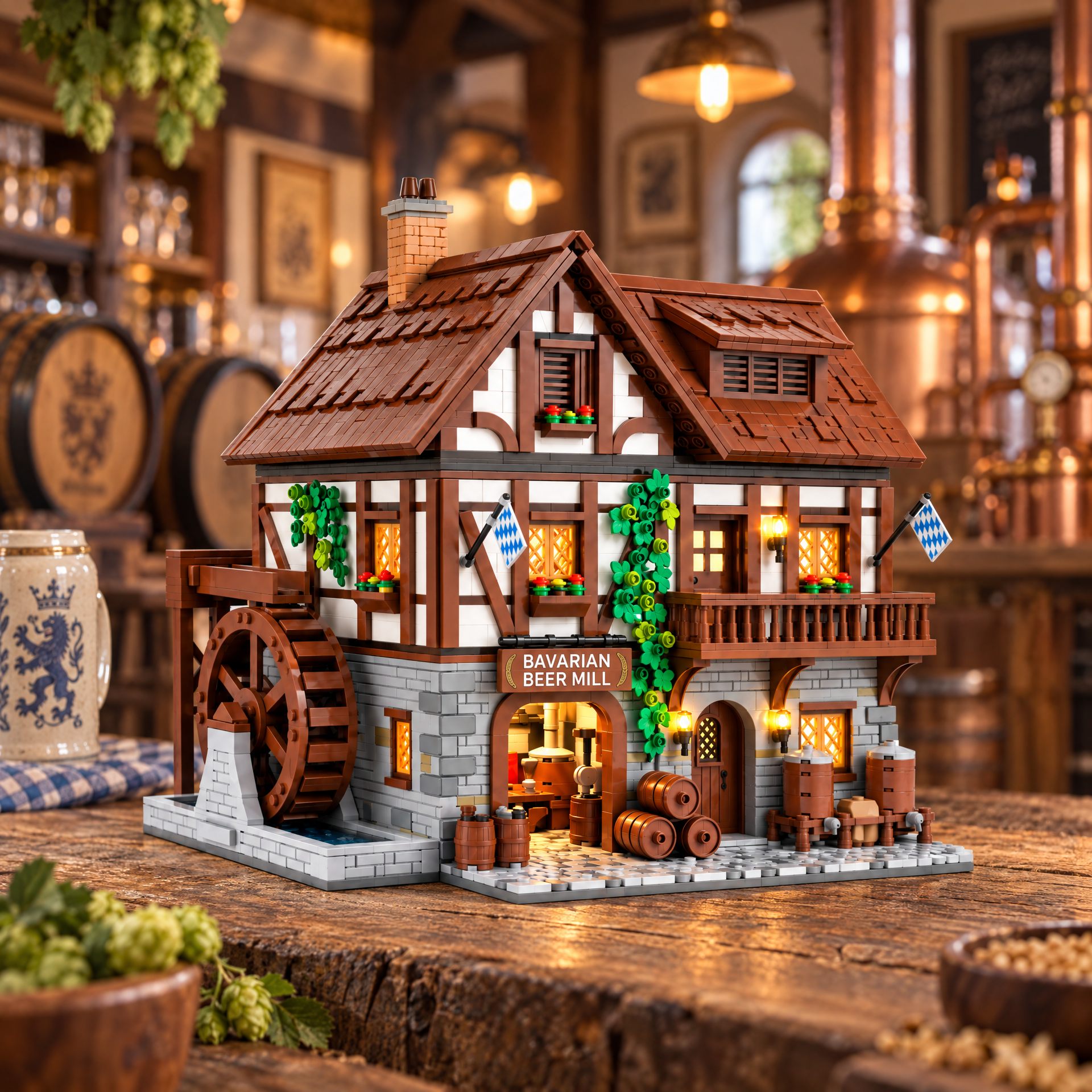 Alpine Waterwheel Brewery Chalet Building Set