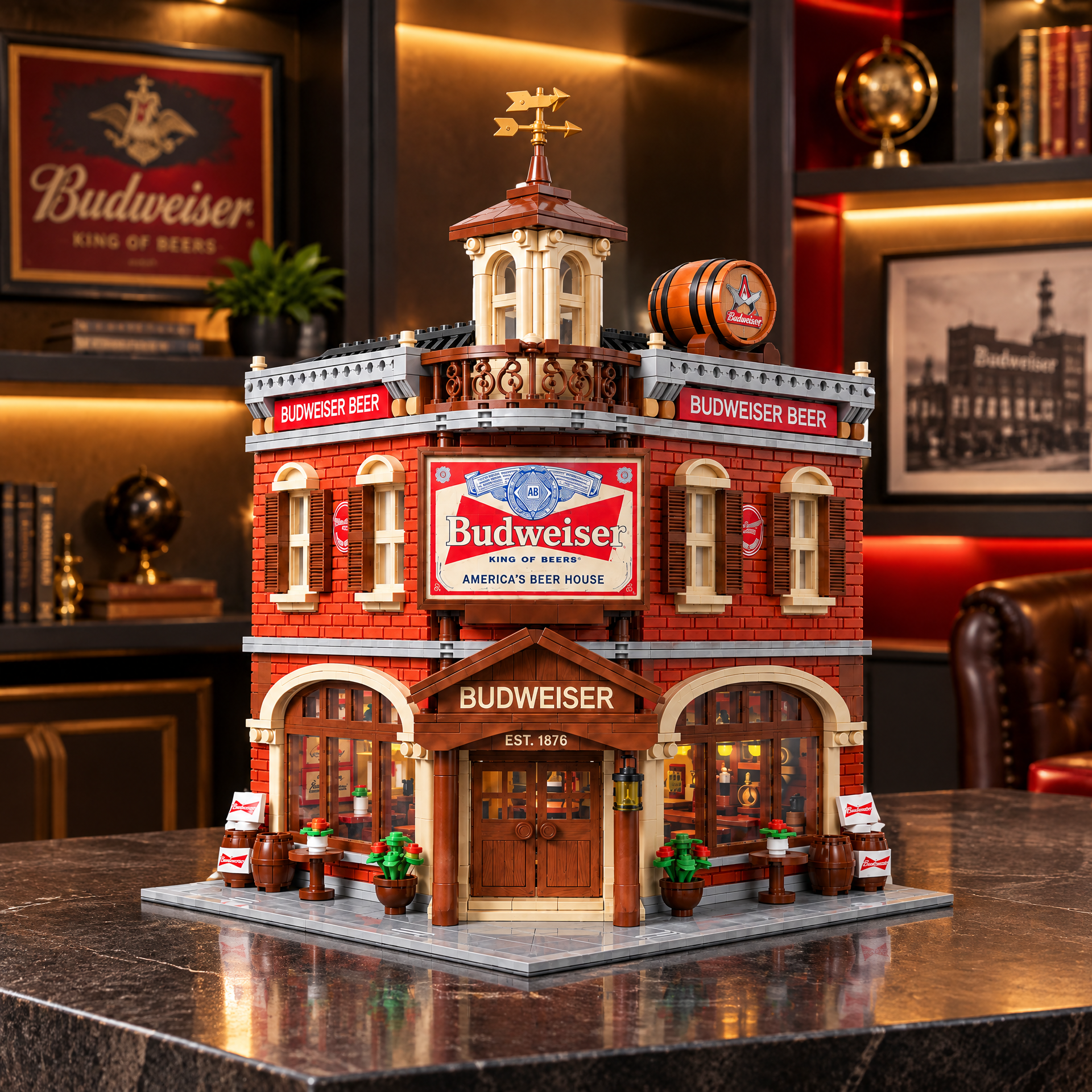 American Vintage Red Brick Beer House Building Set