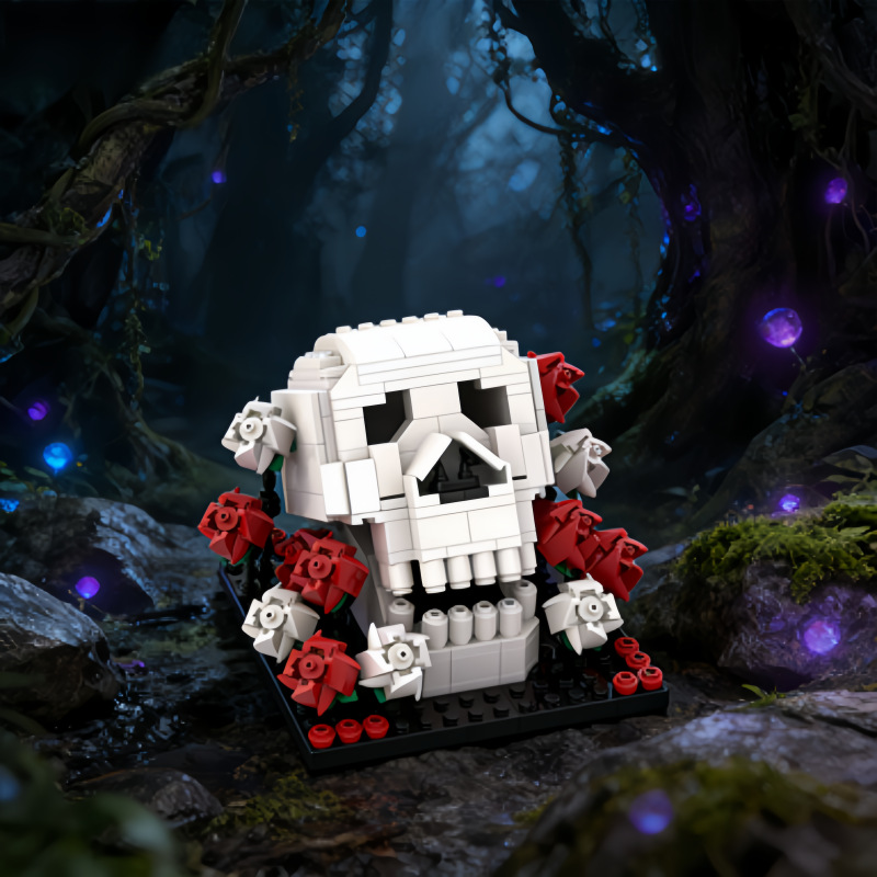 Dark Gothic Skull & Rose Building Block Model Collection