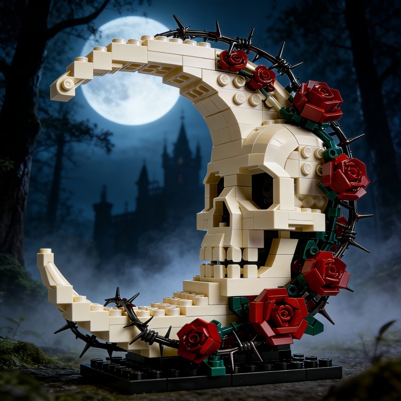 Dark Gothic Skull & Rose Building Block Model Collection