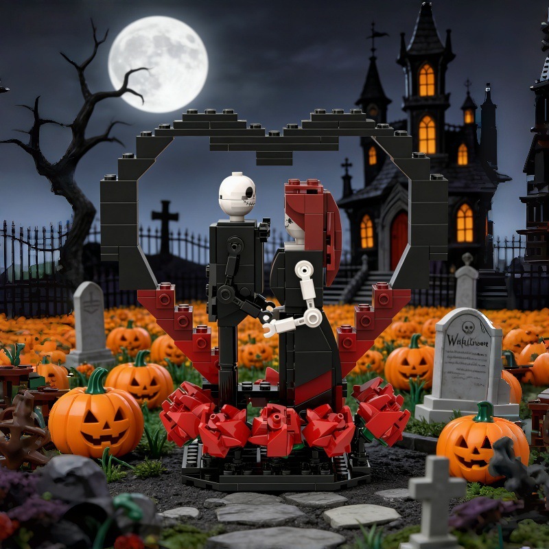 Dark Gothic Skull & Rose Building Block Model Collection
