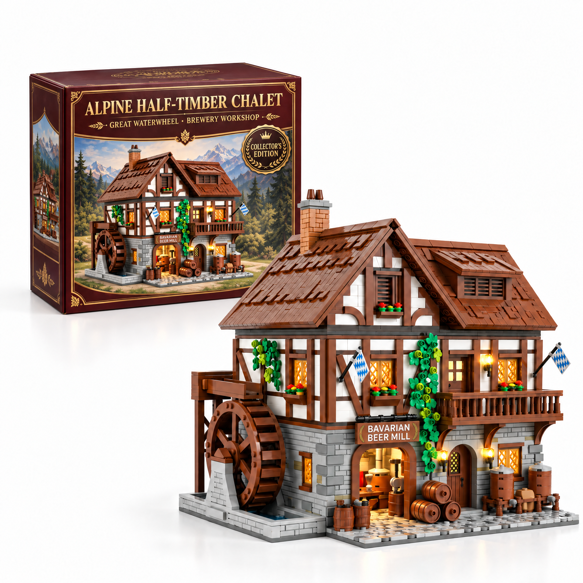 Alpine Waterwheel Brewery Chalet Building Set