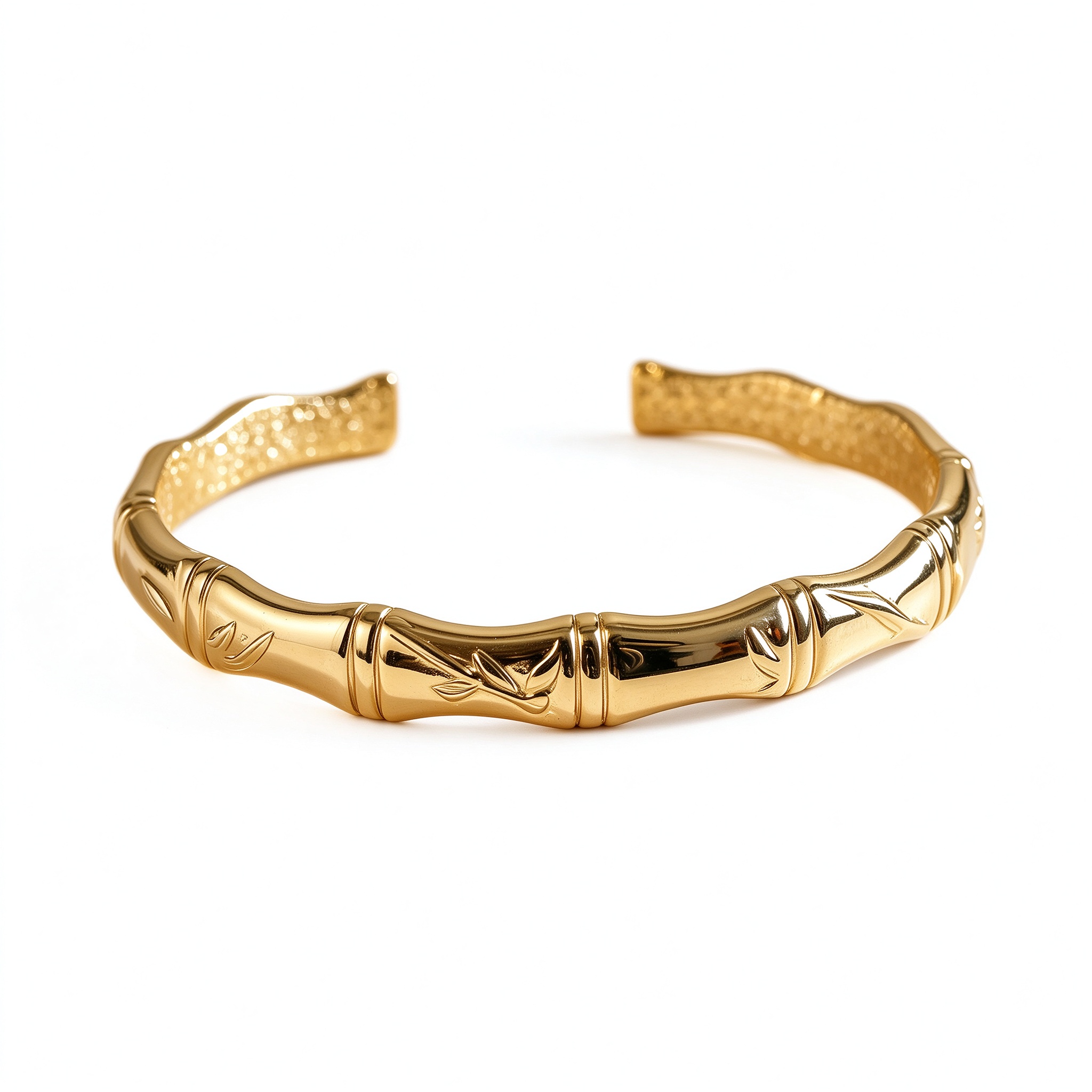 Bellaurelia High-Polish Gold Engraved Bamboo Cuff Bracelet