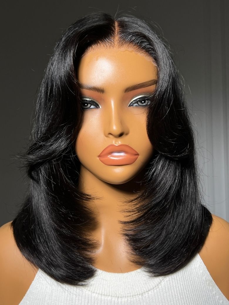 Richmond GB Hair Klaiyi 7x5 No-Slip Glueless Lace Wig 90s Blowout Layered Bob with Curtain Bangs & Face-Framing Layers Human Hair Wig - Multi-Angle View 3