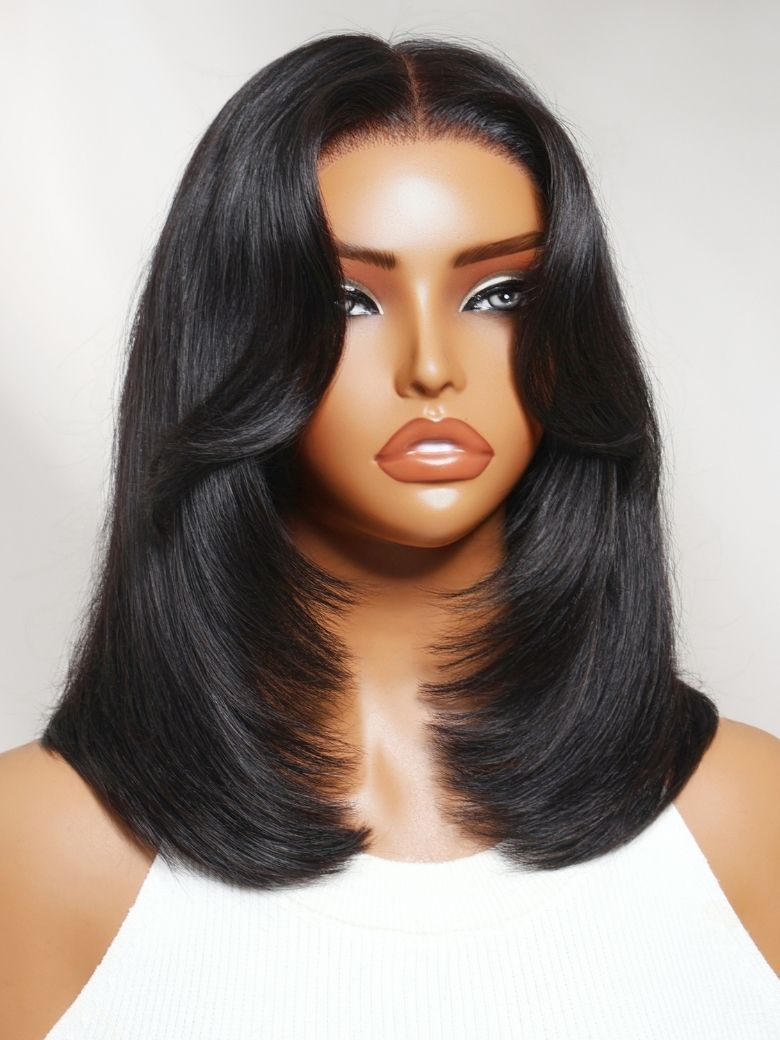Richmond GB Hair Klaiyi 7x5 No-Slip Glueless Lace Wig 90s Blowout Layered Bob with Curtain Bangs & Face-Framing Layers Human Hair Wig - Multi-Angle View 2