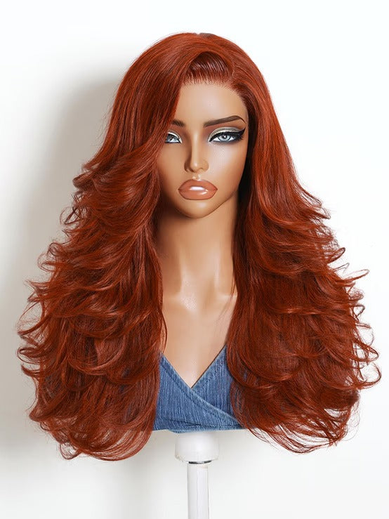 Richmond GB Hair Dark Copper Auburn 7x5 No-Slip Glueless Lace Closure Wig with Feathered Layers Loose Wave Human Hair - Multi-Angle View 2