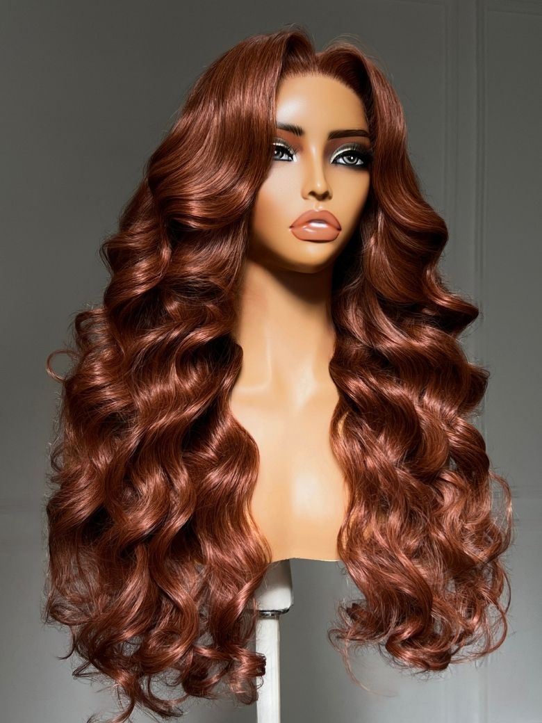 Richmond GB Hair Copper Brown Body Wave Wig 7x5 No-Slip Glueless Lace Human Hair Wig with Invisi Drawstring - Multi-Angle View 2