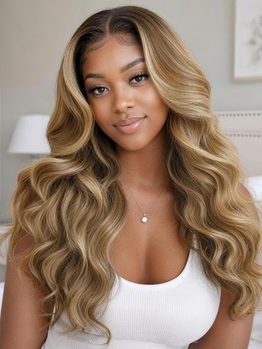 Richmond GB Hair Honey Blonde Balayage Body Wave 7x5 Lace Glueless Human Hair Wig - Front View