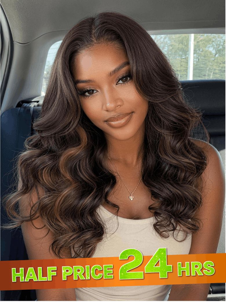 Richmond GB Hair Klaiyi 7x5 Bye Bye Knots Glueless Lace Closure Wig Espresso Brown With Blonde Highlights Human Hair Wig - Front View