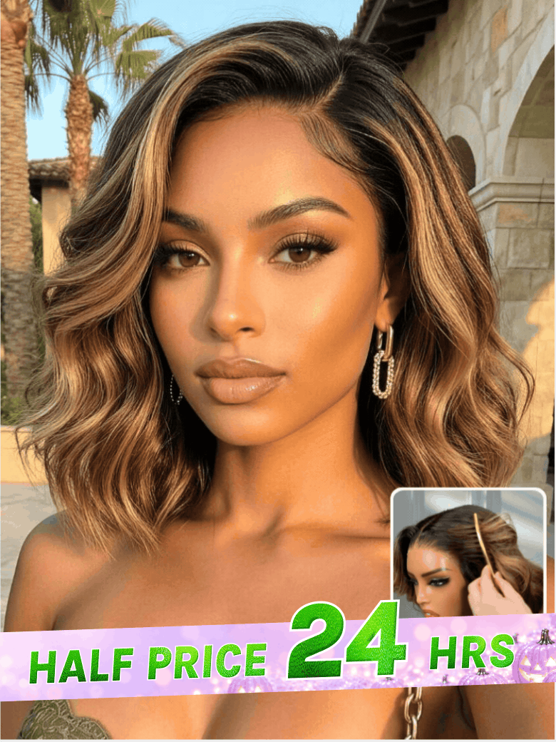 Richmond GB Hair Klaiyi Balayage Brown French Bob Wig Shoulder-Length Loose Curls 7x5 & 13x4 Pre-Everything Glueless Lace with Invisi Drawstring - Front View