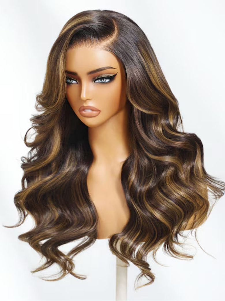 Richmond GB Hair Brown Balayage Highlight 7x5 Bye Bye Knots Glueless Lace Body Wave Wig with Face Framing Layers - Multi-Angle View 3