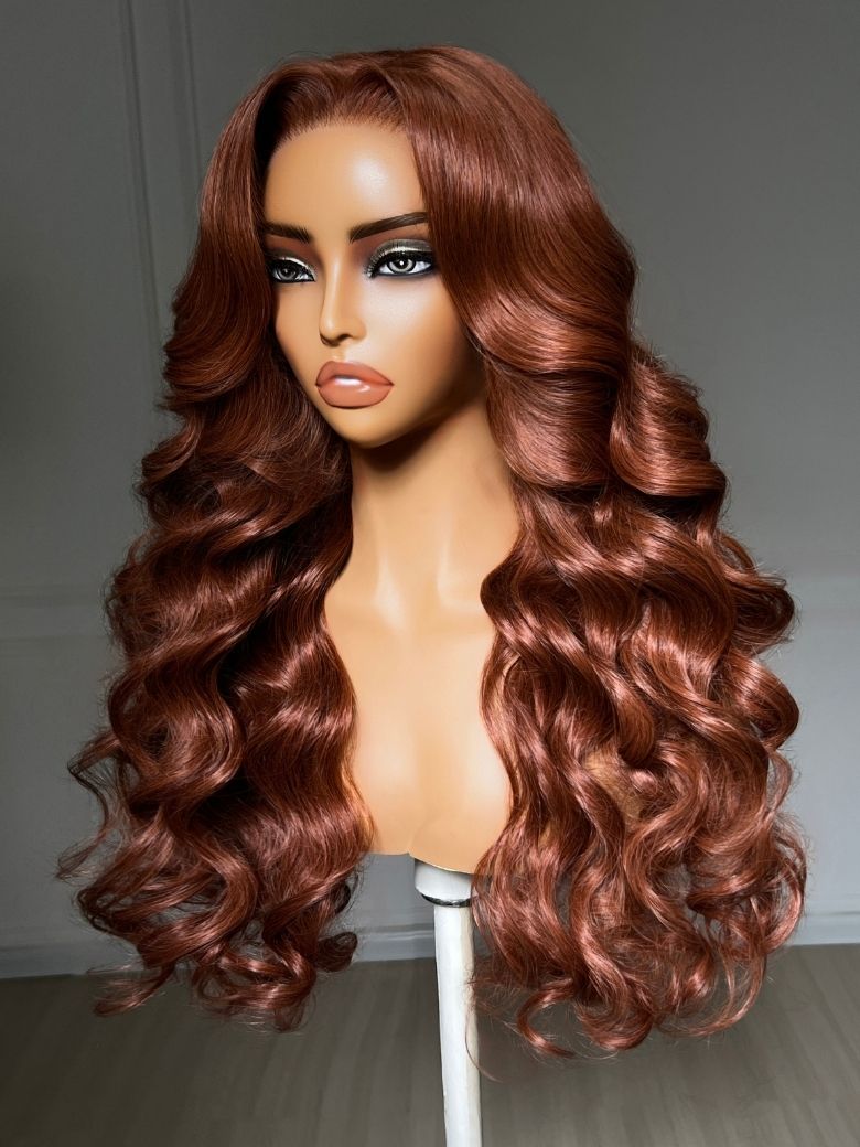 Richmond GB Hair Copper Brown Body Wave Wig 7x5 No-Slip Glueless Lace Human Hair Wig with Invisi Drawstring - Multi-Angle View 3