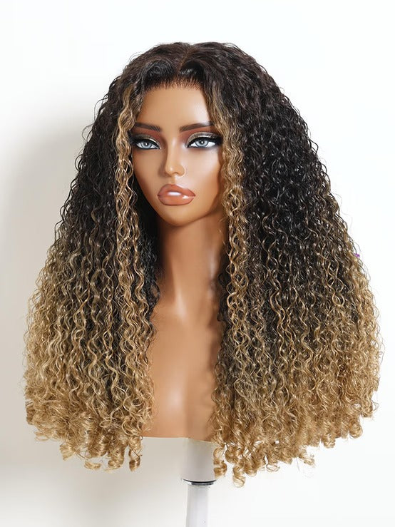 Richmond GB Hair 7x5 No Slip Glueless Lace Human Hair Wig Dark Root Honey Blonde Ombre Burmese Curly with Finger Coil Ends Wig - Multi-Angle View 2