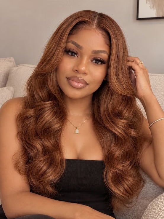 Richmond GB Hair 7x5 No Slip Glueless Lace Wig Warm Cinnamon Copper Brown Body Wave Human Hair Wig - Front View