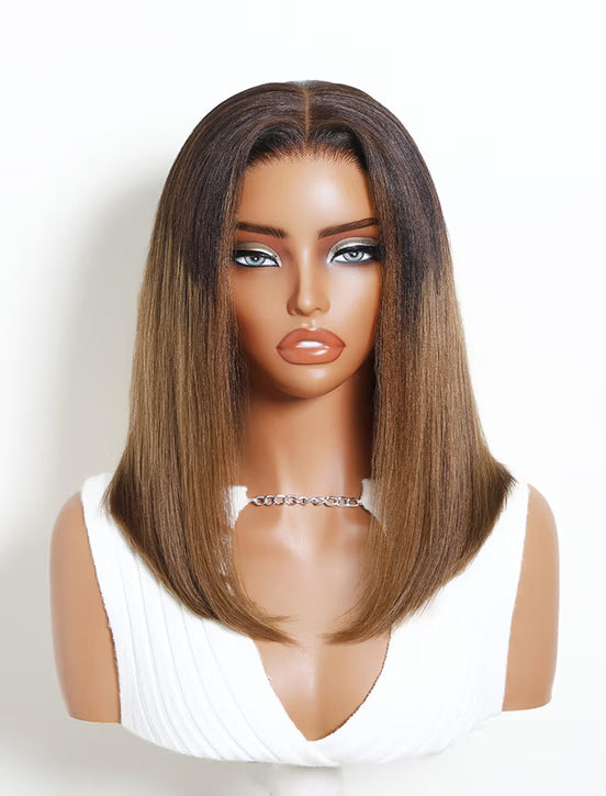 Richmond GB Hair Klaiyi Ombre Chestnut Brown Yaki Straight Bob Wig 7x5 Lace No Slip Glueless Human Hair Wig - Multi-Angle View 2