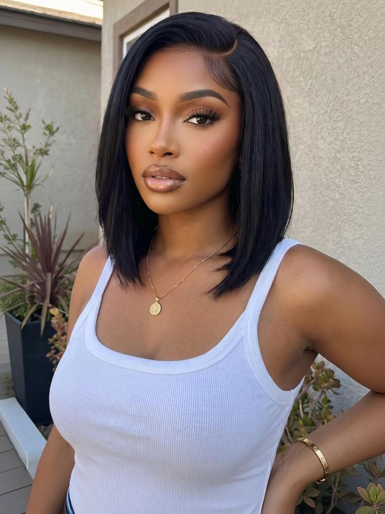 Richmond GB Hair Klaiyi 6x4 No-Slip Glueless Lace Wig Sleek Blunt Cut Bob Yaki Straight Human Hair Wig 220% Density - Front View