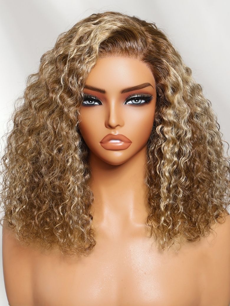 Richmond GB Hair 7x5 No-Slip Glueless Wig Brown with Honey Blonde Highlights Sun-Kissed Curly Bob Shoulder-Length Put-On & Go - Multi-Angle View 2