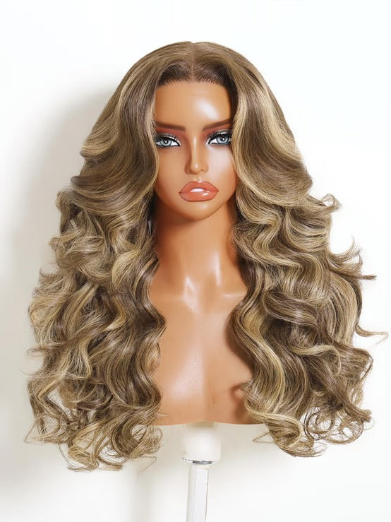 Richmond GB Hair 13x4 Glueless Lace Front Wig Brunette Ombre With Blonde Highlights Body Wave Human Hair Wig - Multi-Angle View 2