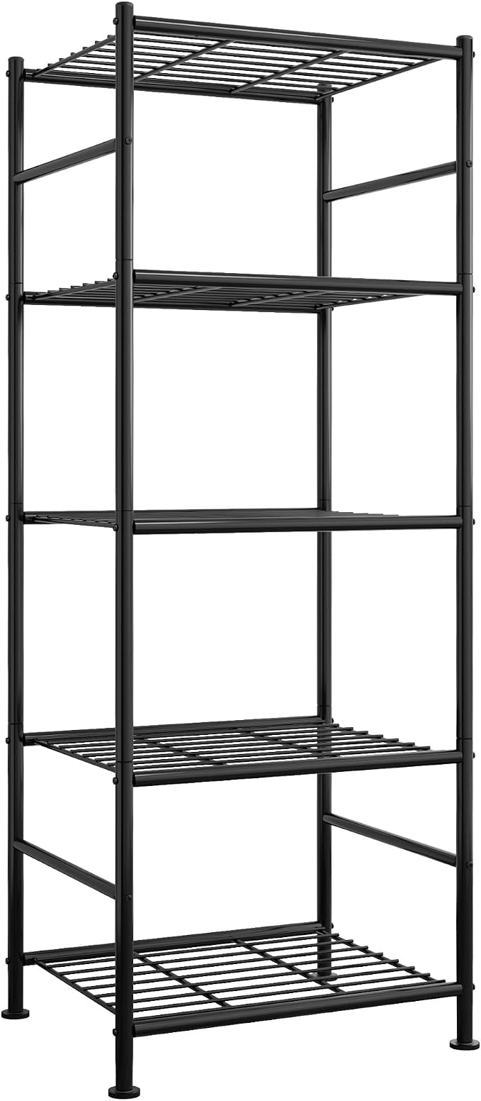 5-Tier Metal Storage Shelving Unit with Adjustable Leveling Feet, 46.5x32x145cm - Black-Zinamarket