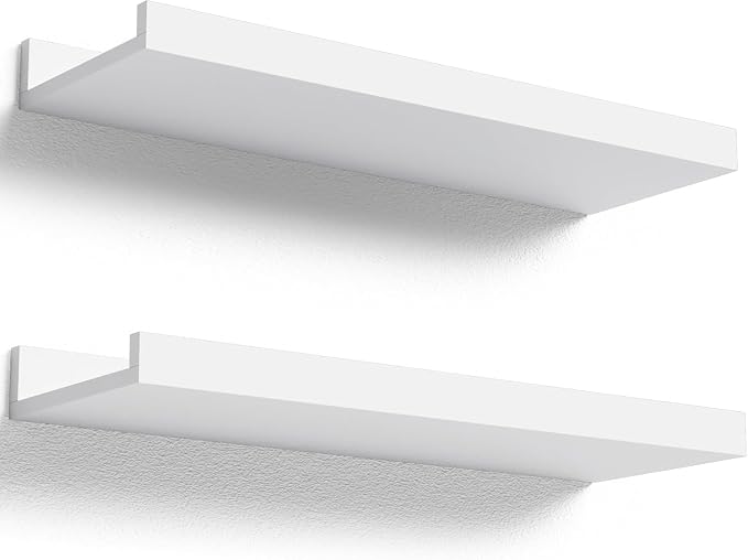 90cm Wooden Floating Wall Shelves with Anti-Slip Front Lip, Set of 2 - White-Zinamarket