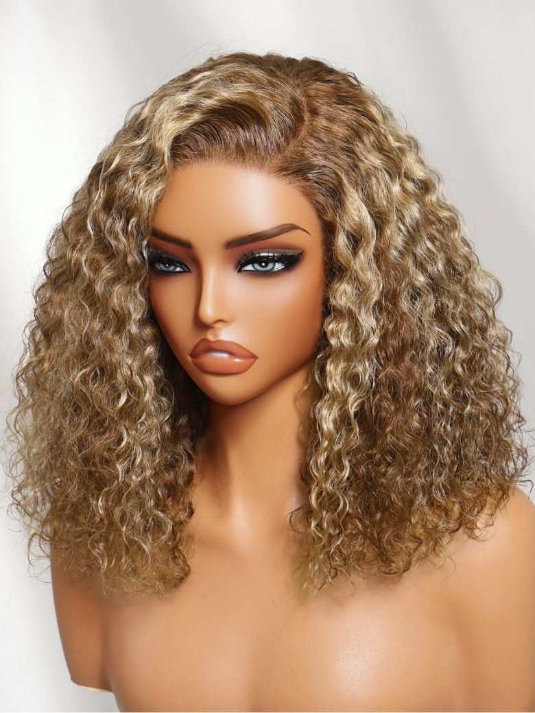 Richmond GB Hair 7x5 No-Slip Glueless Wig Brown with Honey Blonde Highlights Sun-Kissed Curly Bob Shoulder-Length Put-On & Go - Multi-Angle View 3