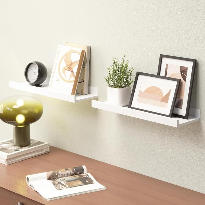90cm Wooden Floating Wall Shelves with Anti-Slip Front Lip, Set of 2 - White-Zinamarket