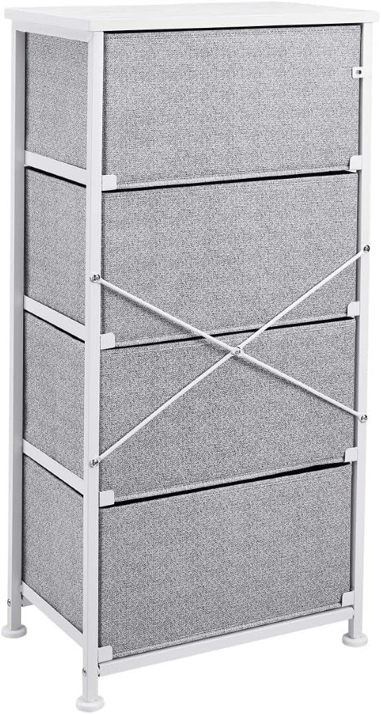 4-Drawer Fabric Storage Organiser Unit with Steel Frame & Wooden Top, 30x46.5x94cm - White-Zinamarket